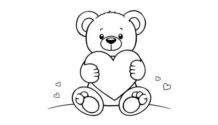 Placa de color de un osito de peluche con un corazón.