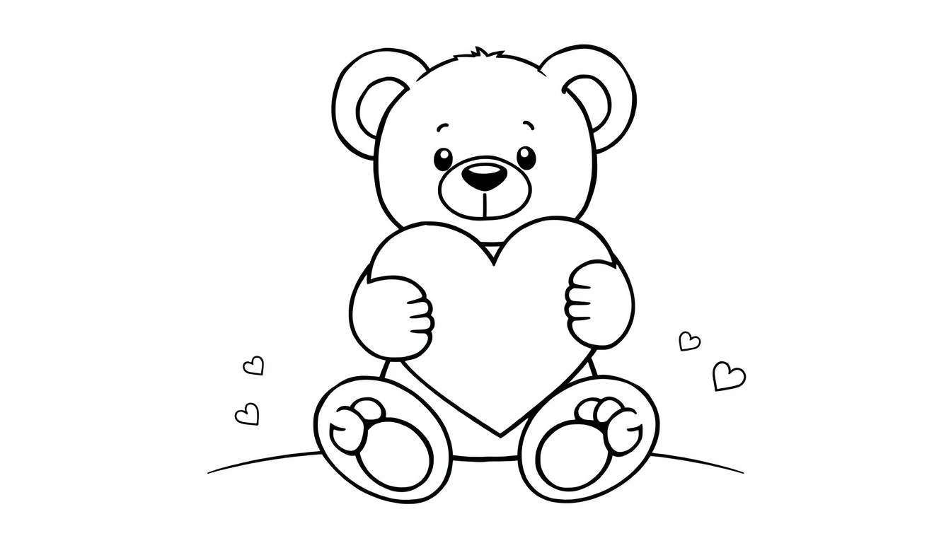 Placa de color de un osito de peluche con un corazón.