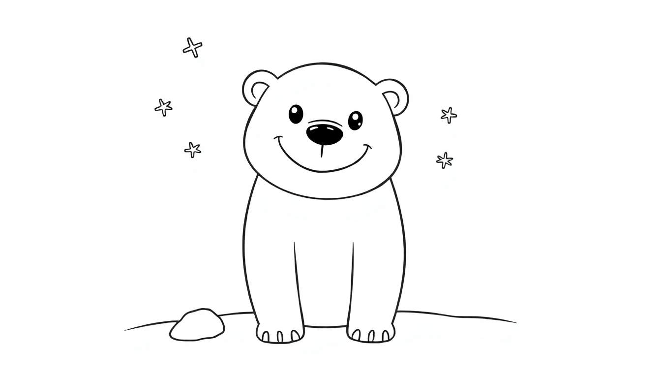 Placa de color de un oso polar sonriente en la nieve.