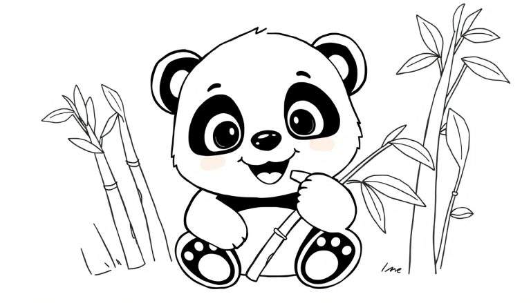 Placa de color de un panda comiendo bambú