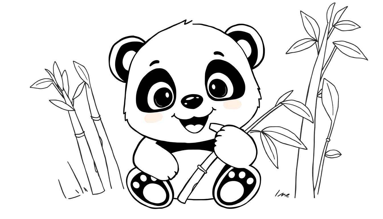 Placa de color de un panda comiendo bambú