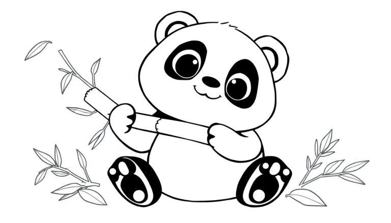 Placa de color de un panda lindo sentado comiendo bambú