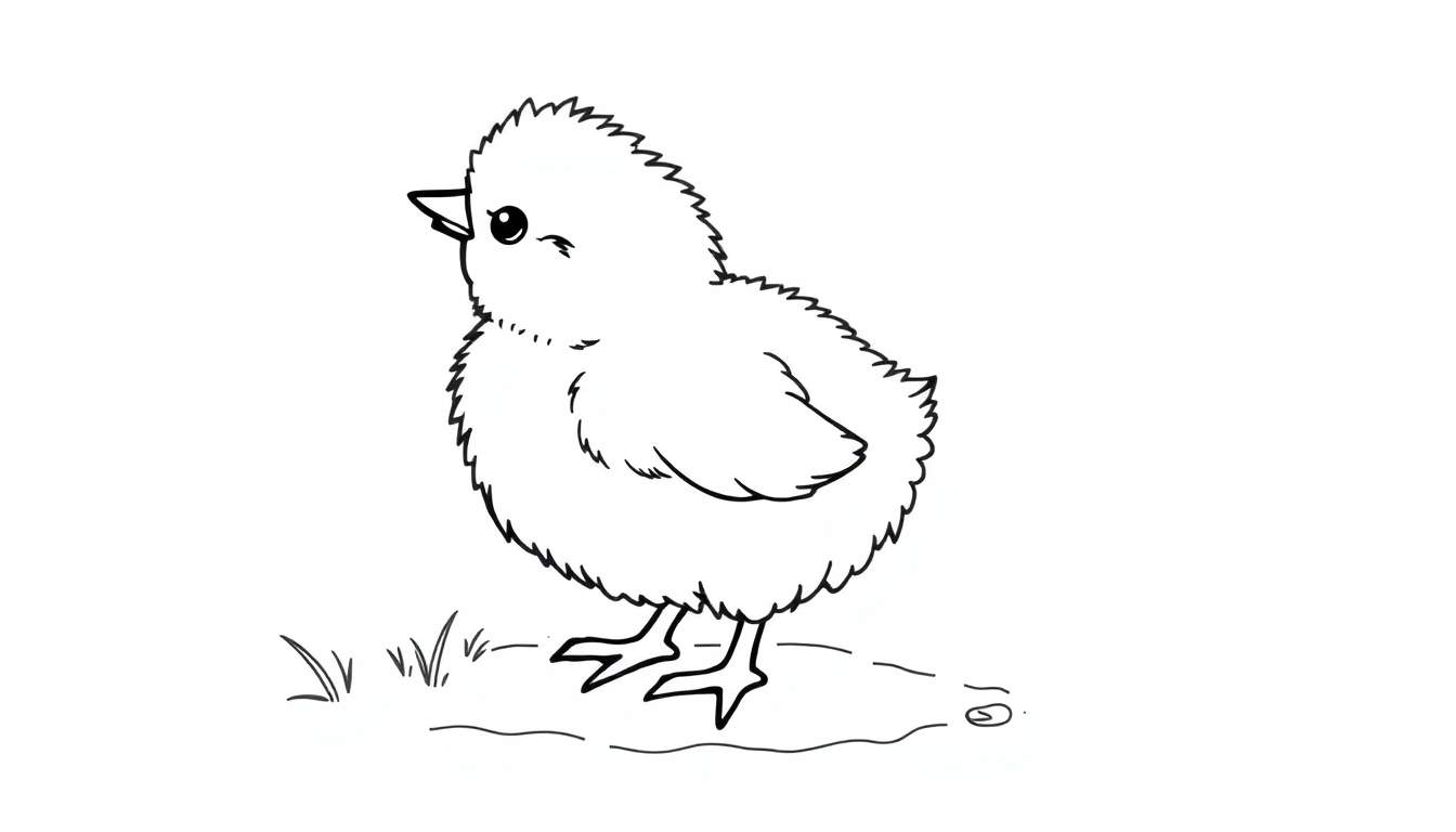 Pollito tierno para colorear, una placa de color lista para la imaginación.