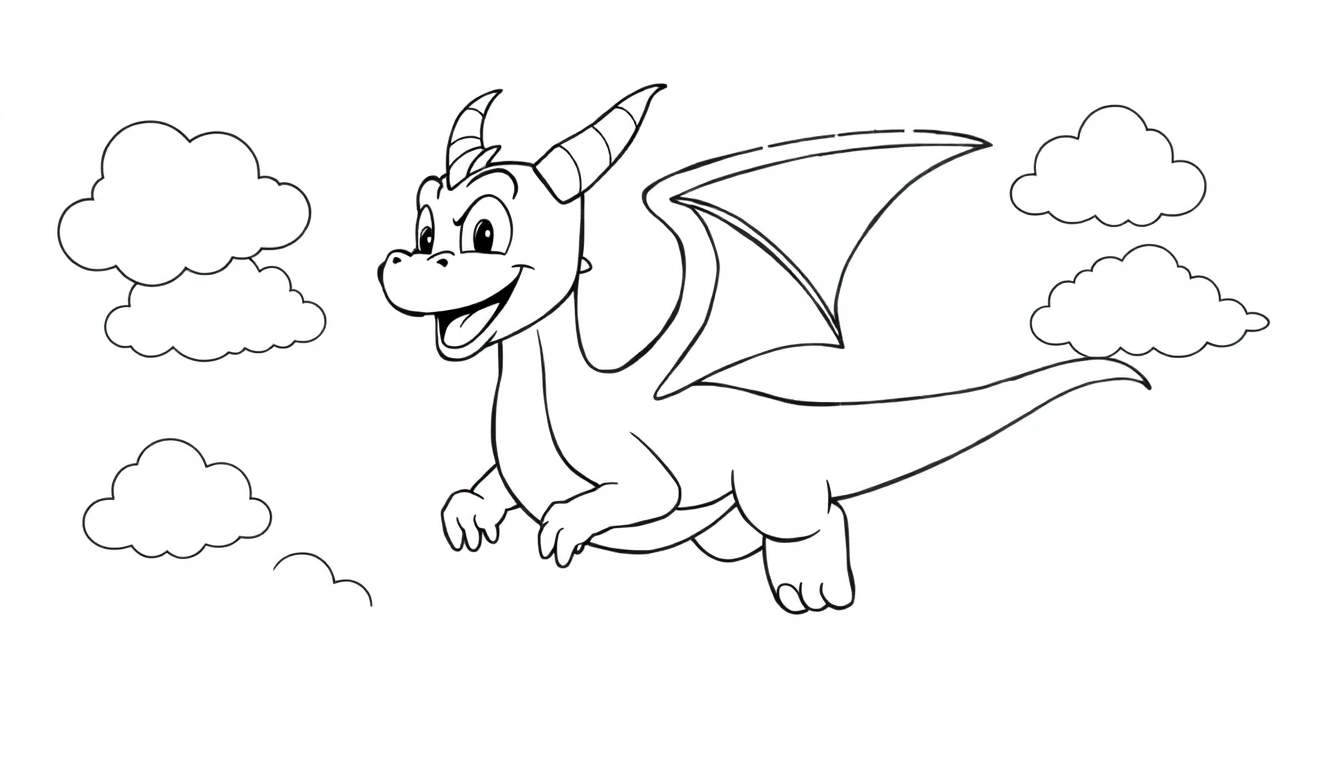 Placa de color de Spyro el dragón volando entre nubes sonrientes.