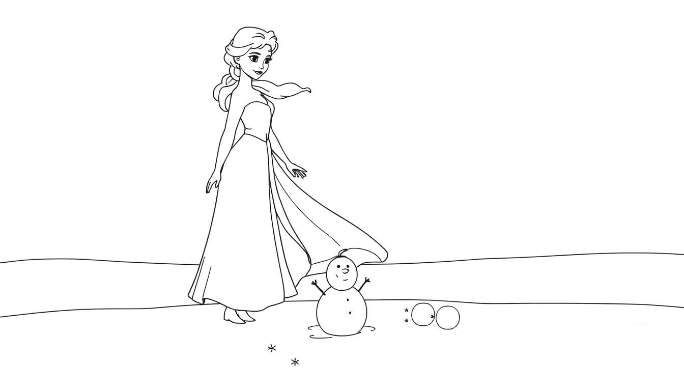 Placa de color de Elsa creando a Olaf en la nieve.