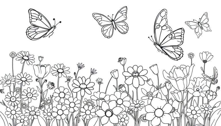Placa de color de un mosaico de mariposas y flores.