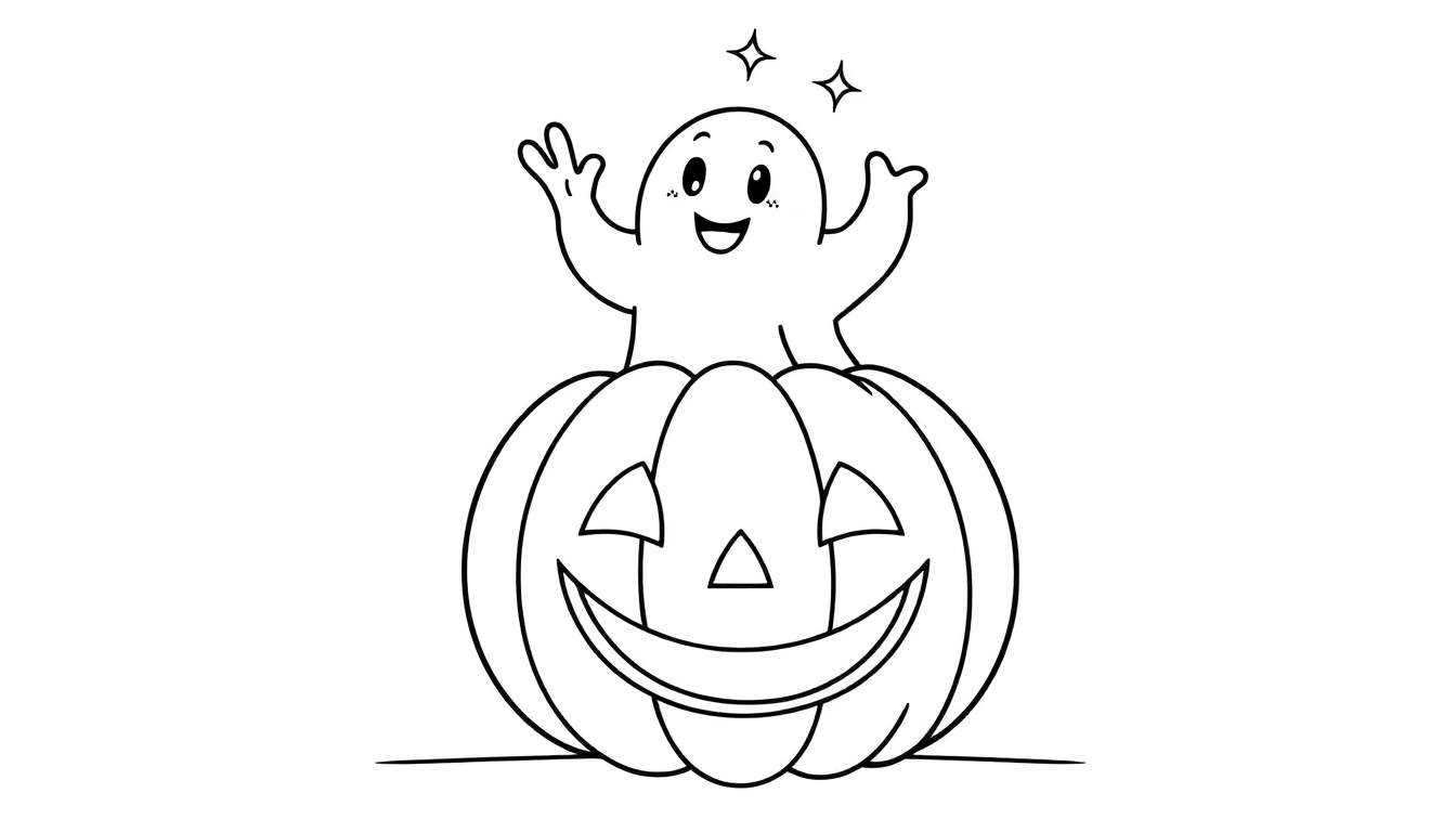 Una placa de color con un fantasma amigable en una calabaza.