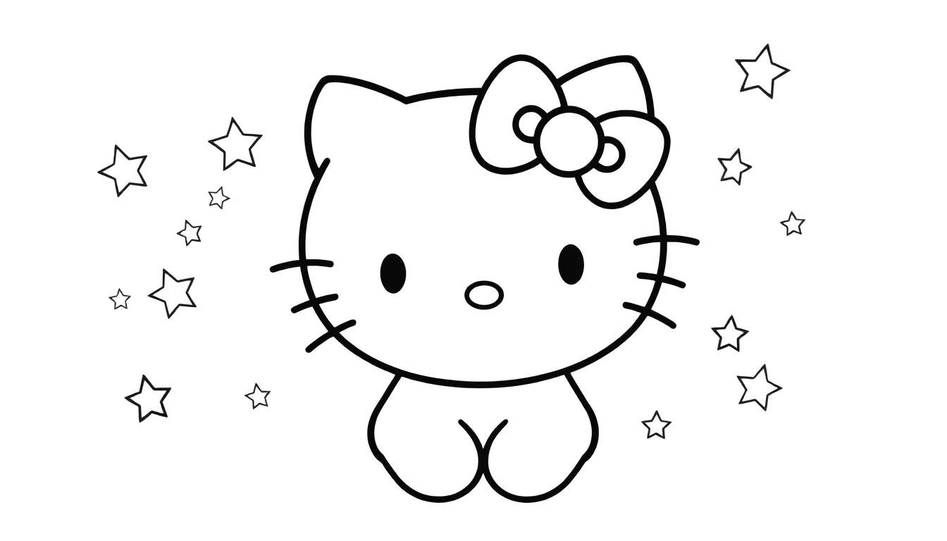 Placa de color de Hello Kitty sonriendo con estrellas.