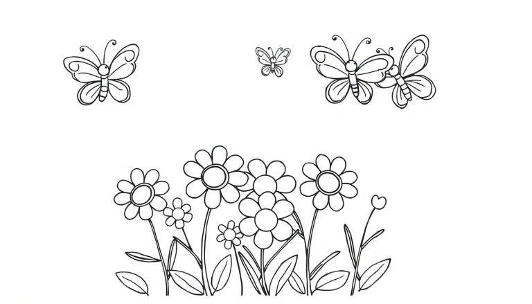 Placa de color para niños con mariposas y flores.
