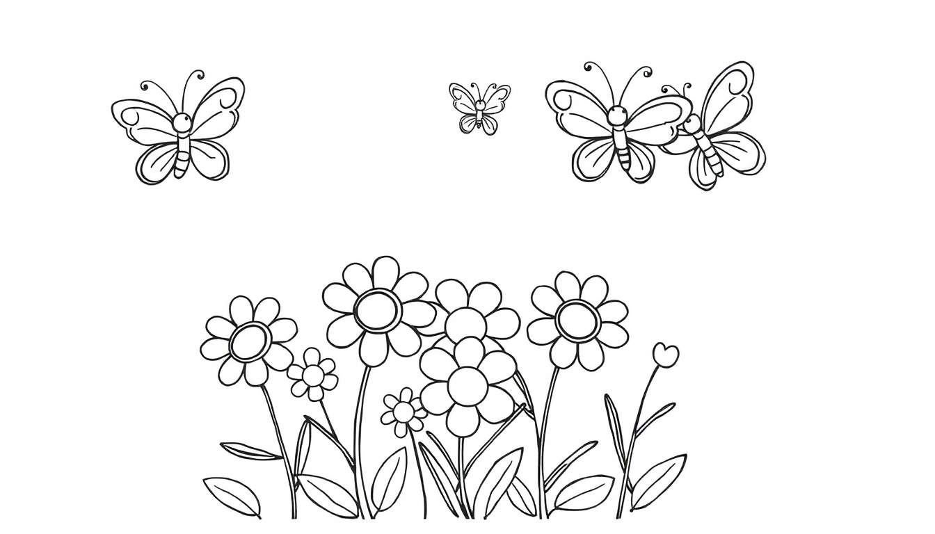 Placa de color para niños con mariposas y flores.
