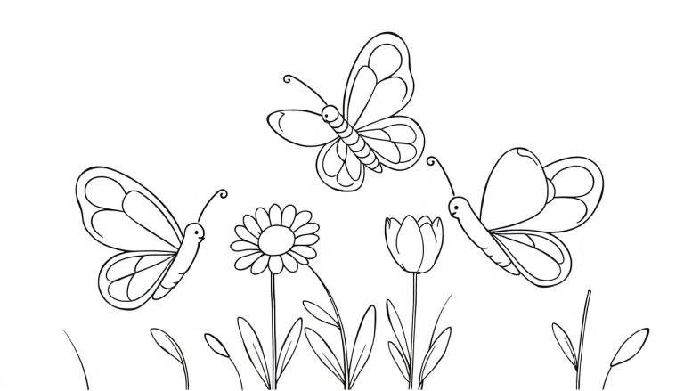 Placa de color para niños con mariposas y flores