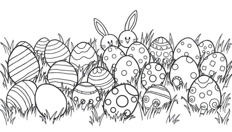 Una placa de color para colorear con huevos de Pascua y conejitos.