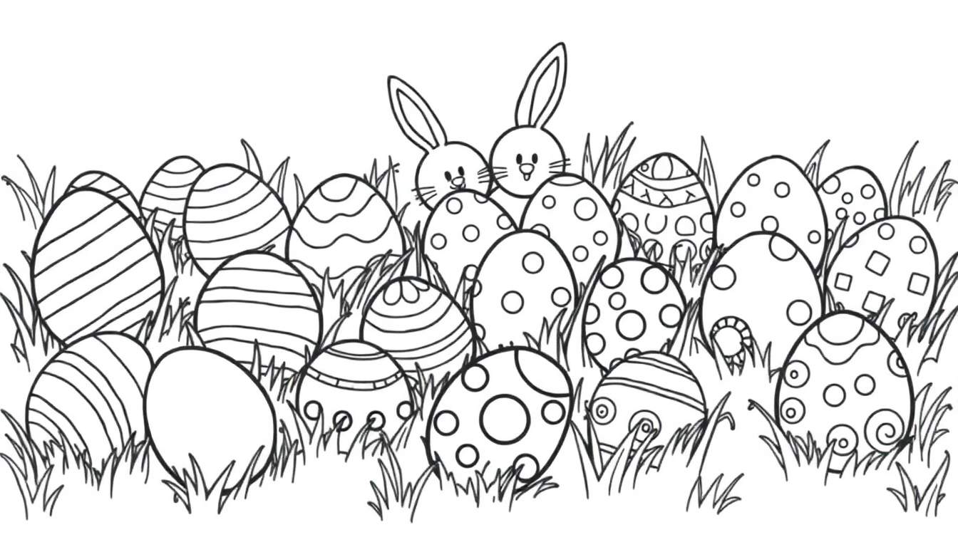 Una placa de color para colorear con huevos de Pascua y conejitos.