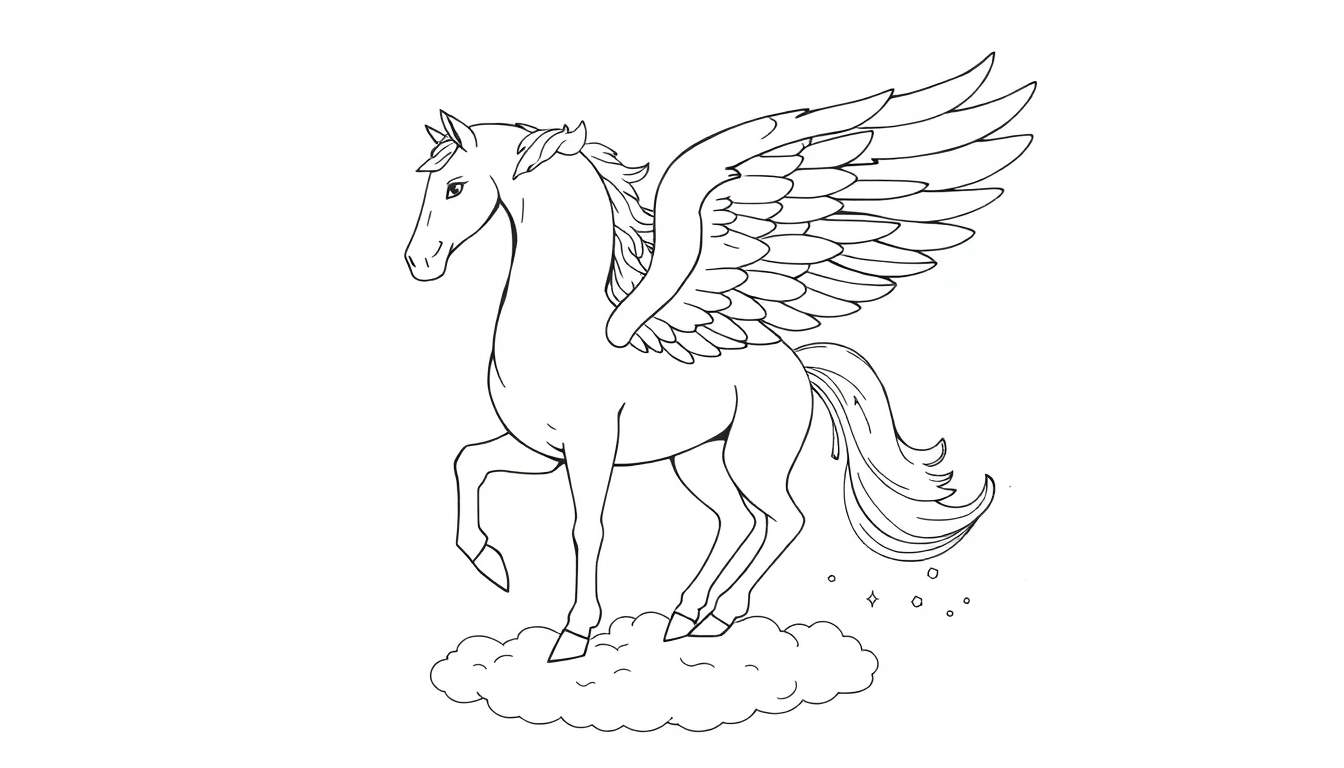 Placa de color de Pegaso, un caballo alado, de pie sobre una nube.