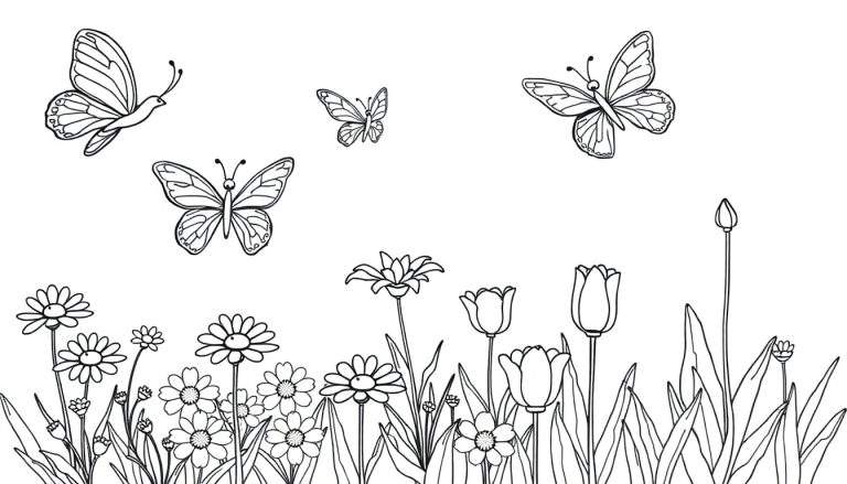 Placa de color de mariposas volando sobre flores.