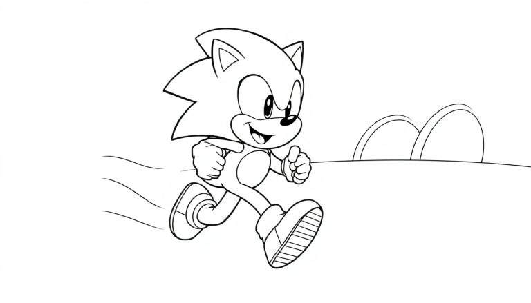 Placa de color de Sonic the Hedgehog corriendo con líneas de velocidad.