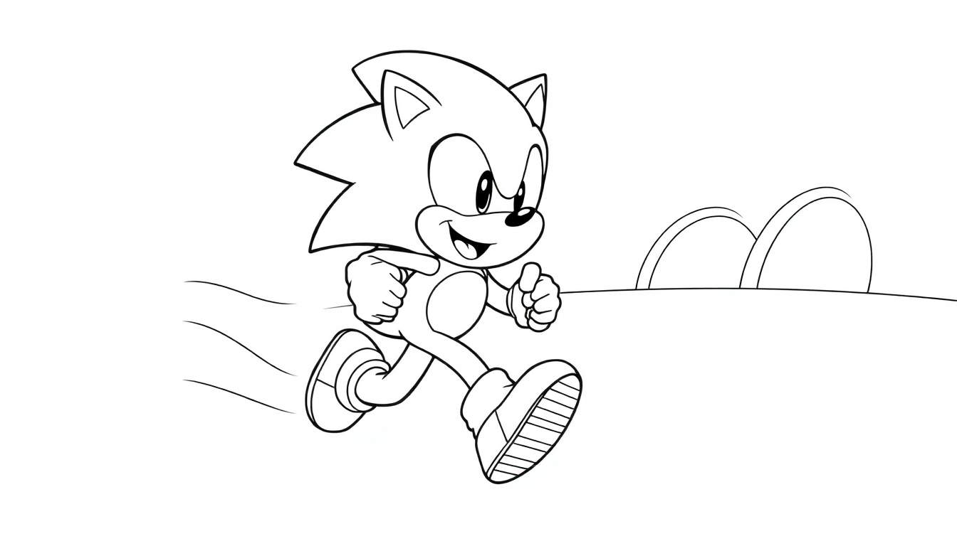 Placa de color de Sonic the Hedgehog corriendo con líneas de velocidad.