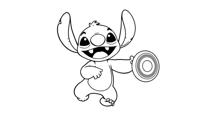 Placa de color de Stitch jugando con un yo-yo.