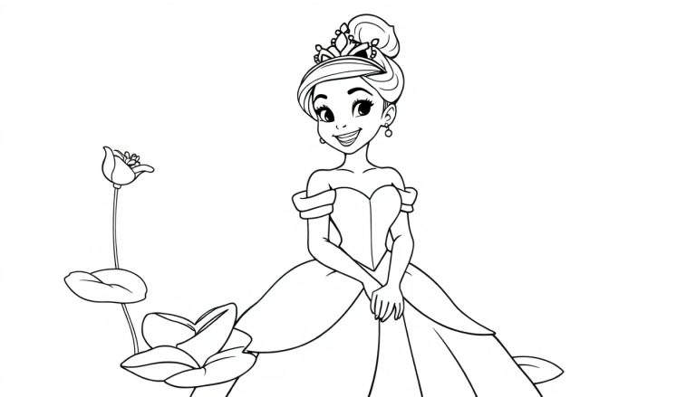 Placa de color de la princesa Tiana sonriendo con su vestido.