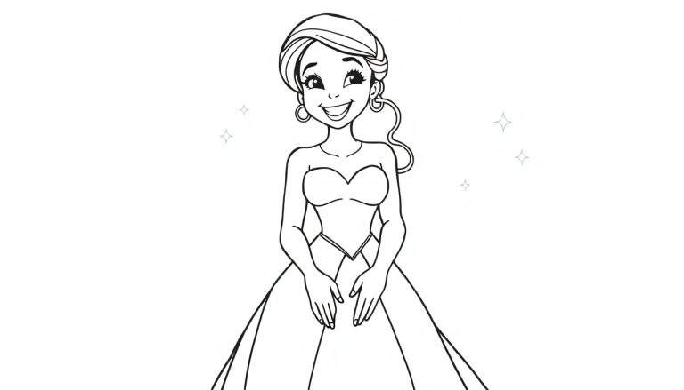 Placa de color de Tiana sonriendo con su vestido de ensueño, lista para la magia.