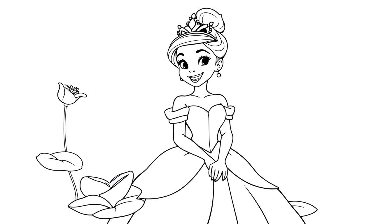 Placa de color de la princesa Tiana sonriendo con su vestido.