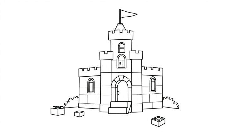 Placa de color de un castillo de bloques de LEGO.
