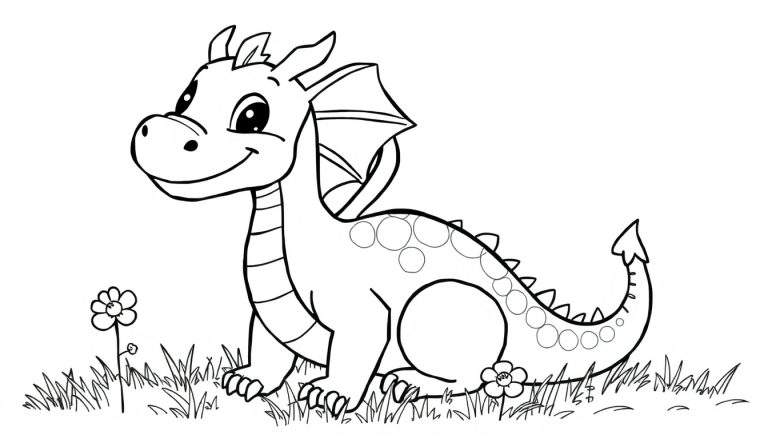 Dragón amigable para colorear en una placa de color.
