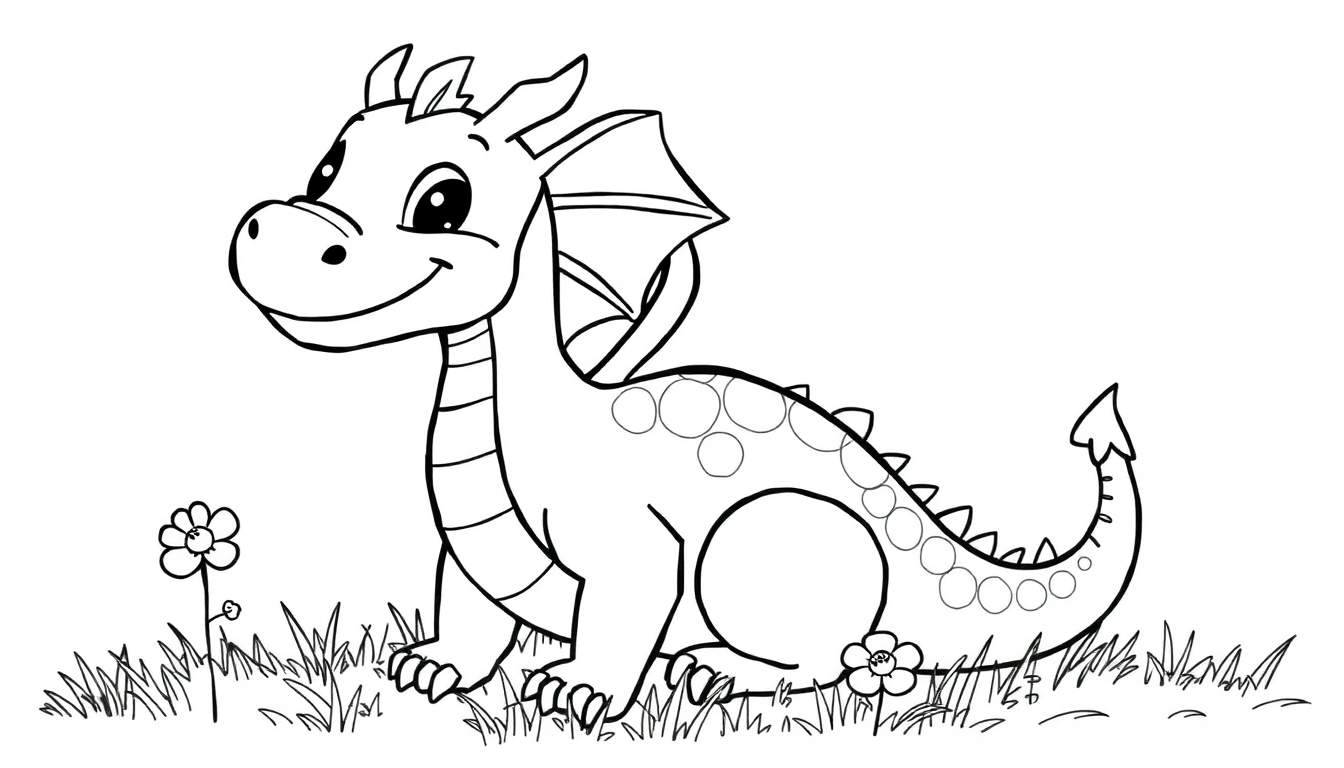Dragón amigable para colorear en una placa de color.