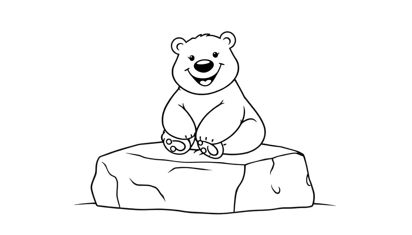 Placa de color de un oso polar sonriente sentado en hielo.