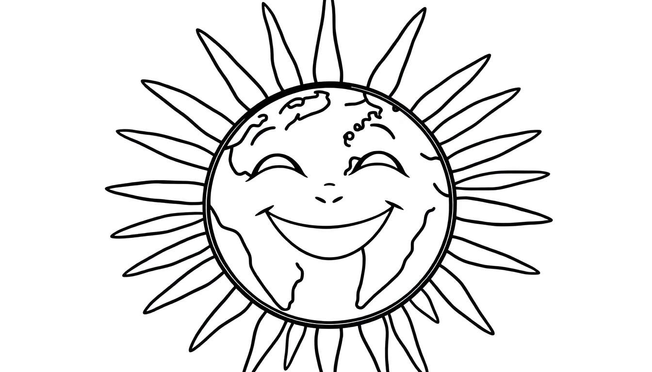 Placa de color de un sol sonriente con ojos cerrados y rayos que parecen brazos.