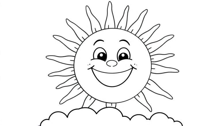 Placa de color de un sol sonriente sobre una nube.