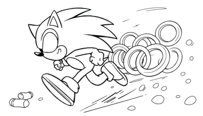 Placa de color: Sonic el Erizo corriendo velozmente con anillos dorados a su alrededor.