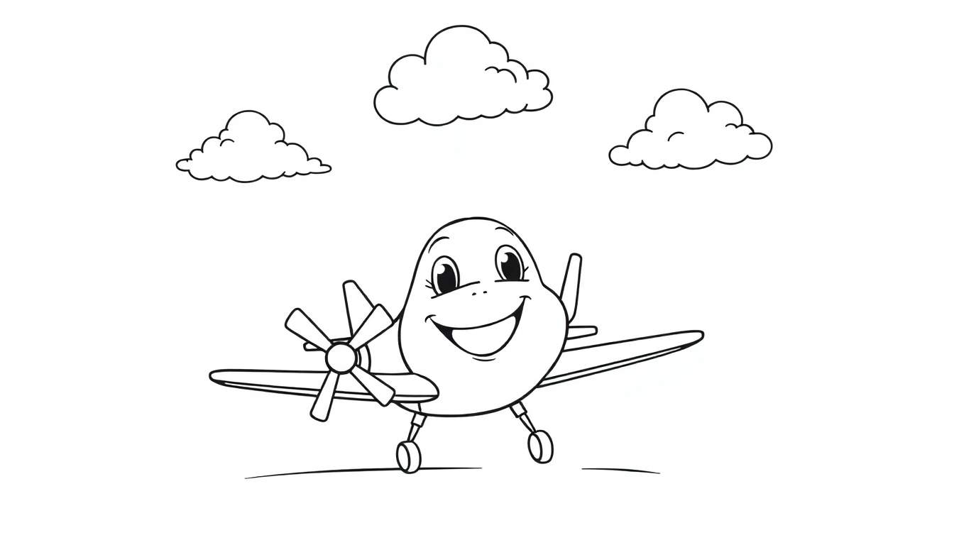 Placa de color: avión sonriente con nubes