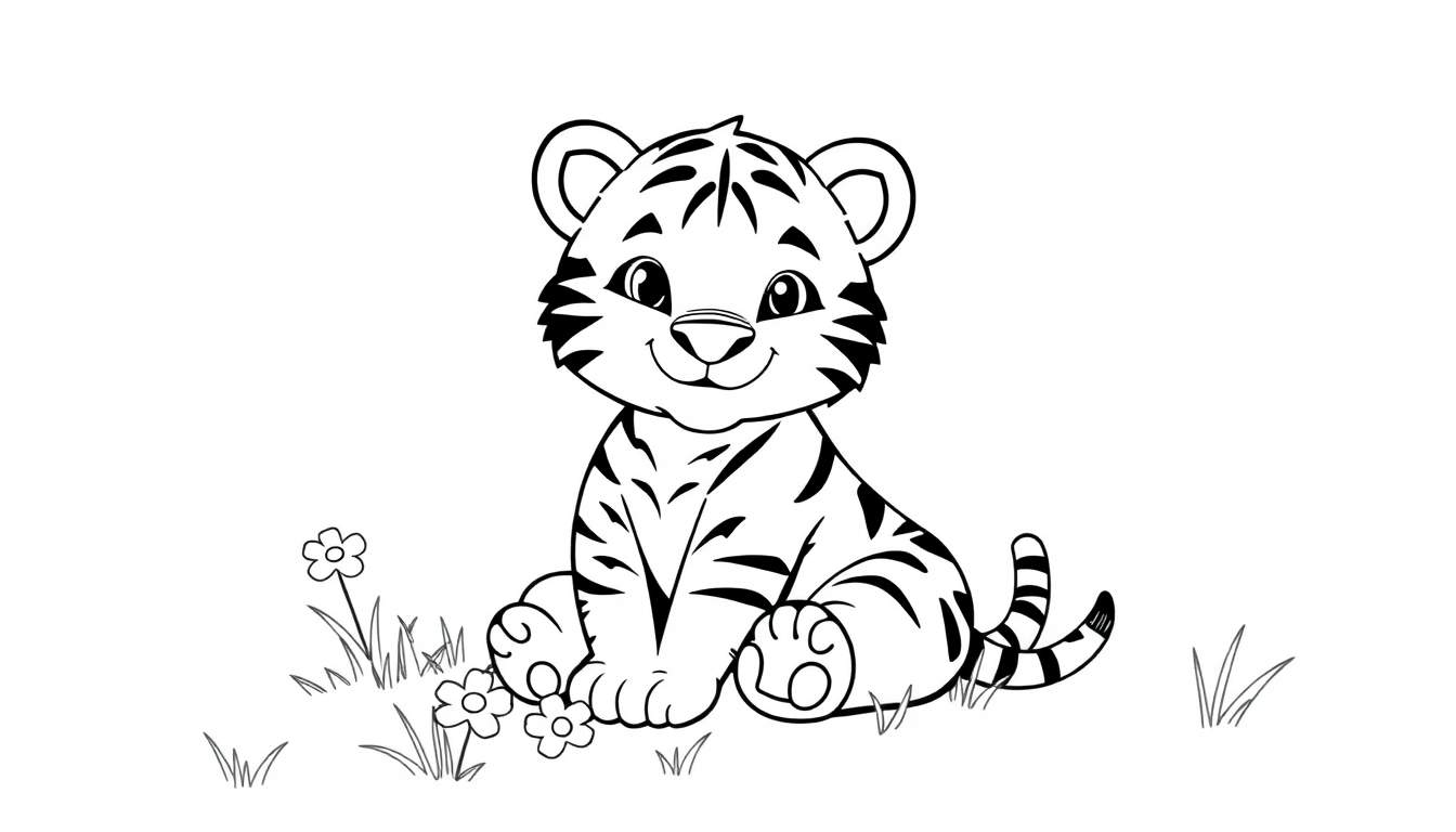 Un dibujo de un tierno cachorro de tigre listo para ser coloreado en la placa de color.