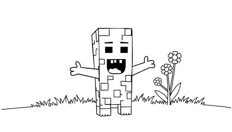 Placa de color de un personaje de Minecraft amistoso con los brazos extendidos.
