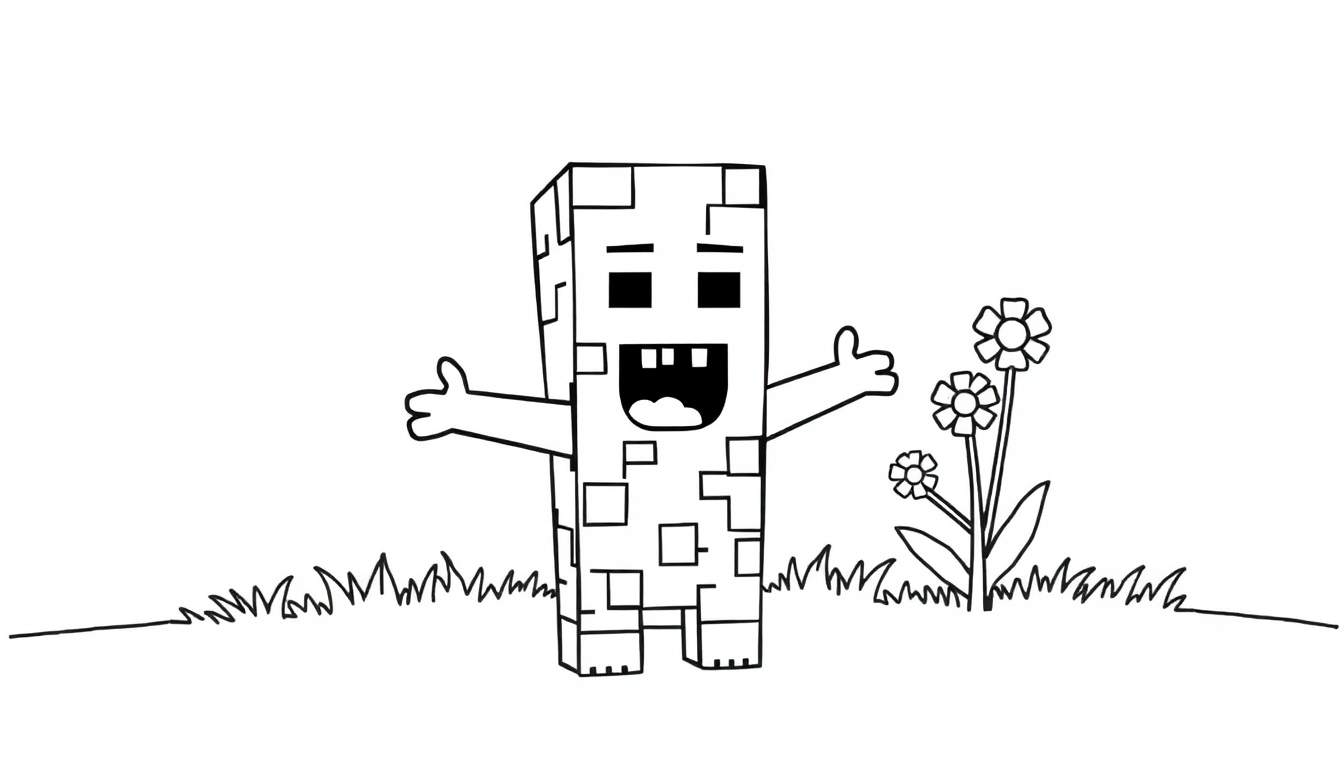 Placa de color de un personaje de Minecraft amistoso con los brazos extendidos.