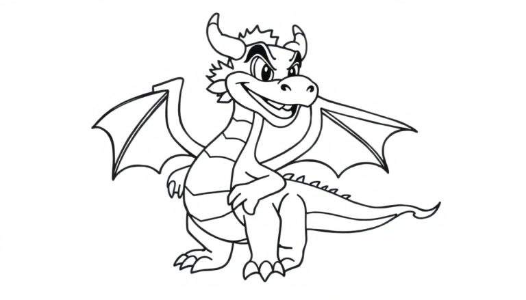 Placa de color de Mushu, el dragón de Mulán, en blanco y negro.