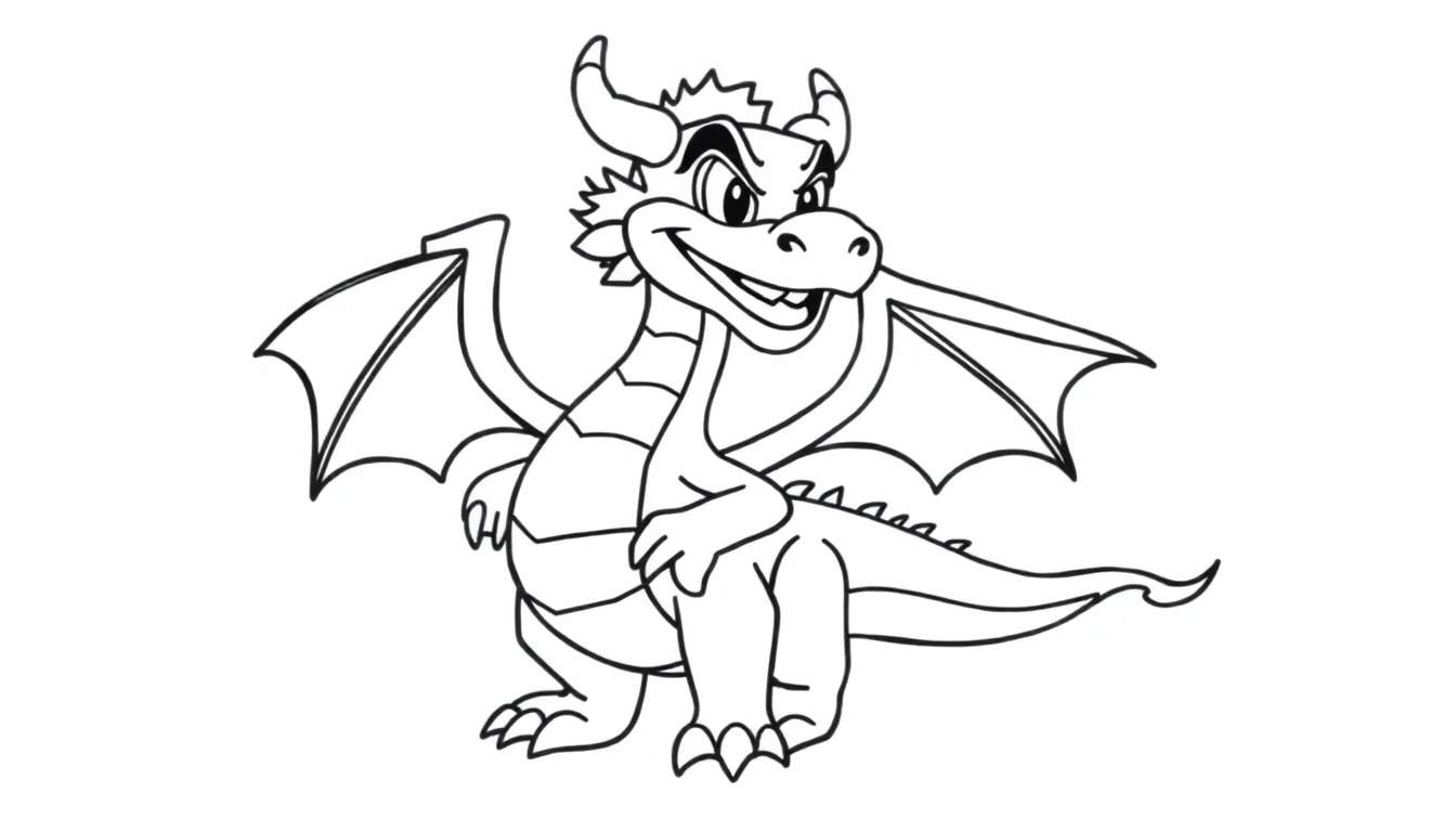 Placa de color de Mushu, el dragón de Mulán, en blanco y negro.
