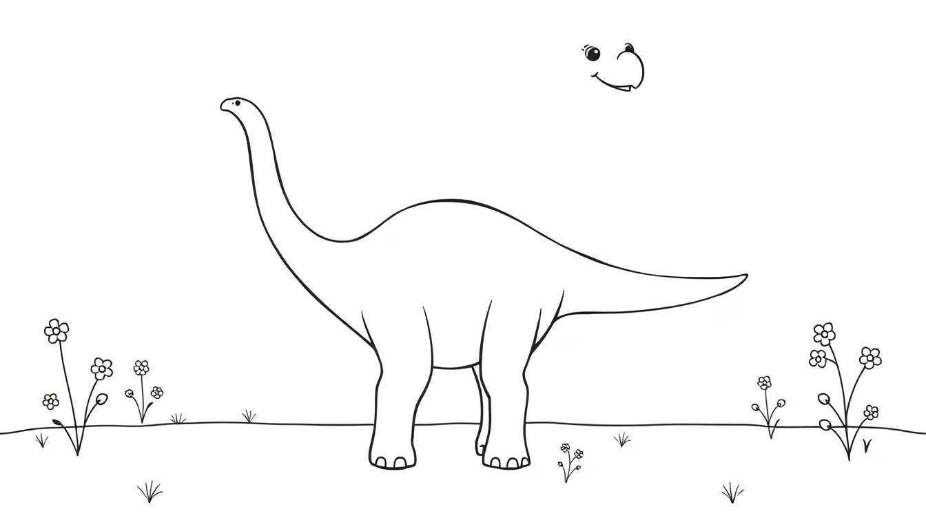 Placa de color de un dinosaurio Braquiosaurio sonriente.