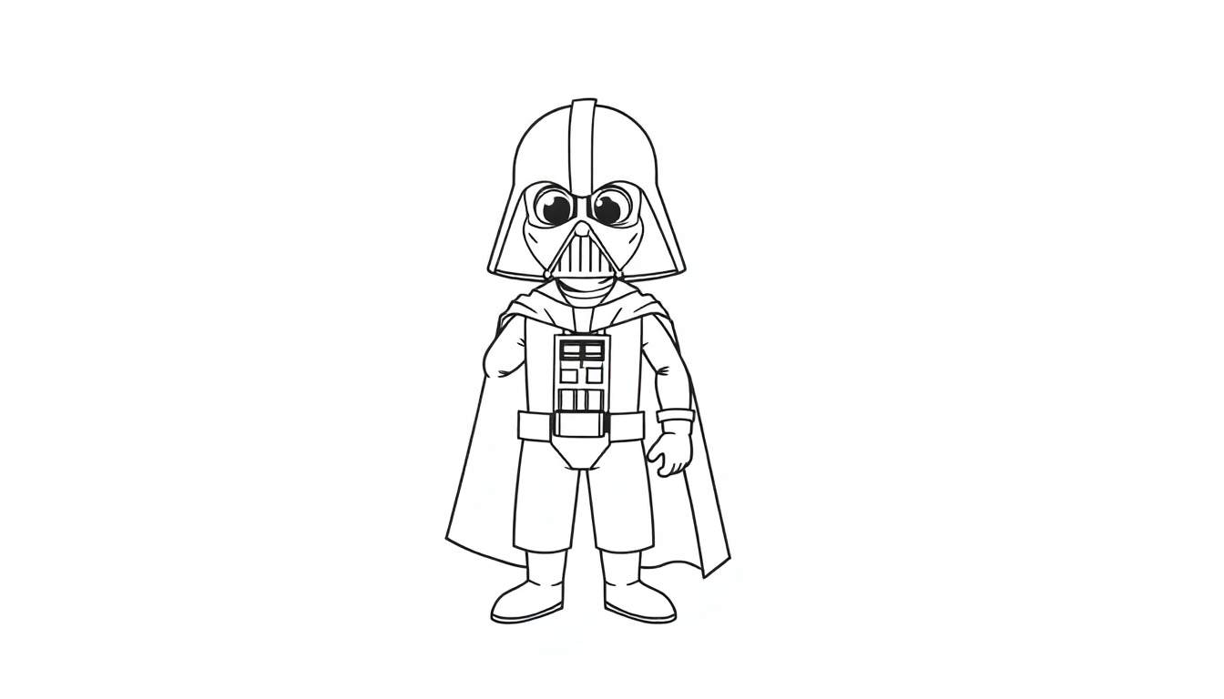 Placa de color de Darth Vader estilo chibi con sable de luz apagado.
