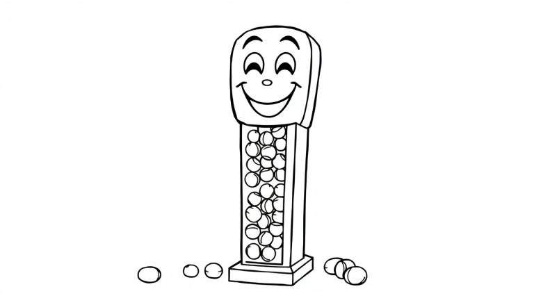 Placa de color de un dispensador de chicles con cara sonriente