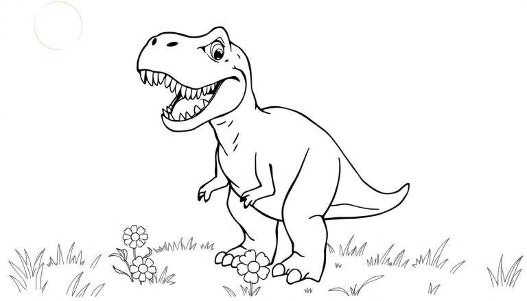 Un Tiranosaurio Rex listo para colorear en una placa de color.