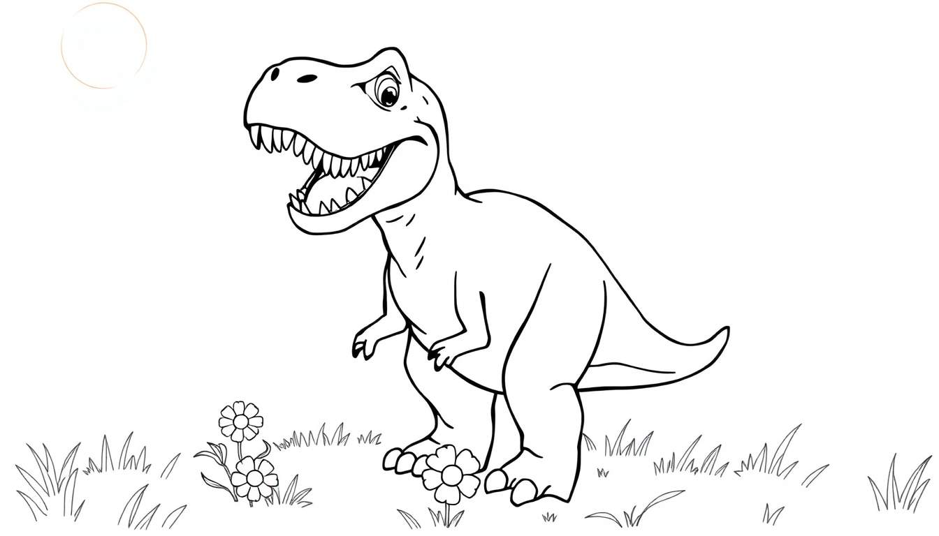 Un Tiranosaurio Rex listo para colorear en una placa de color.
