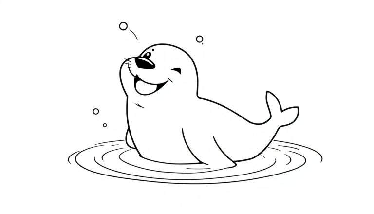Placa de color de una foca feliz guiñando un ojo en el agua.
