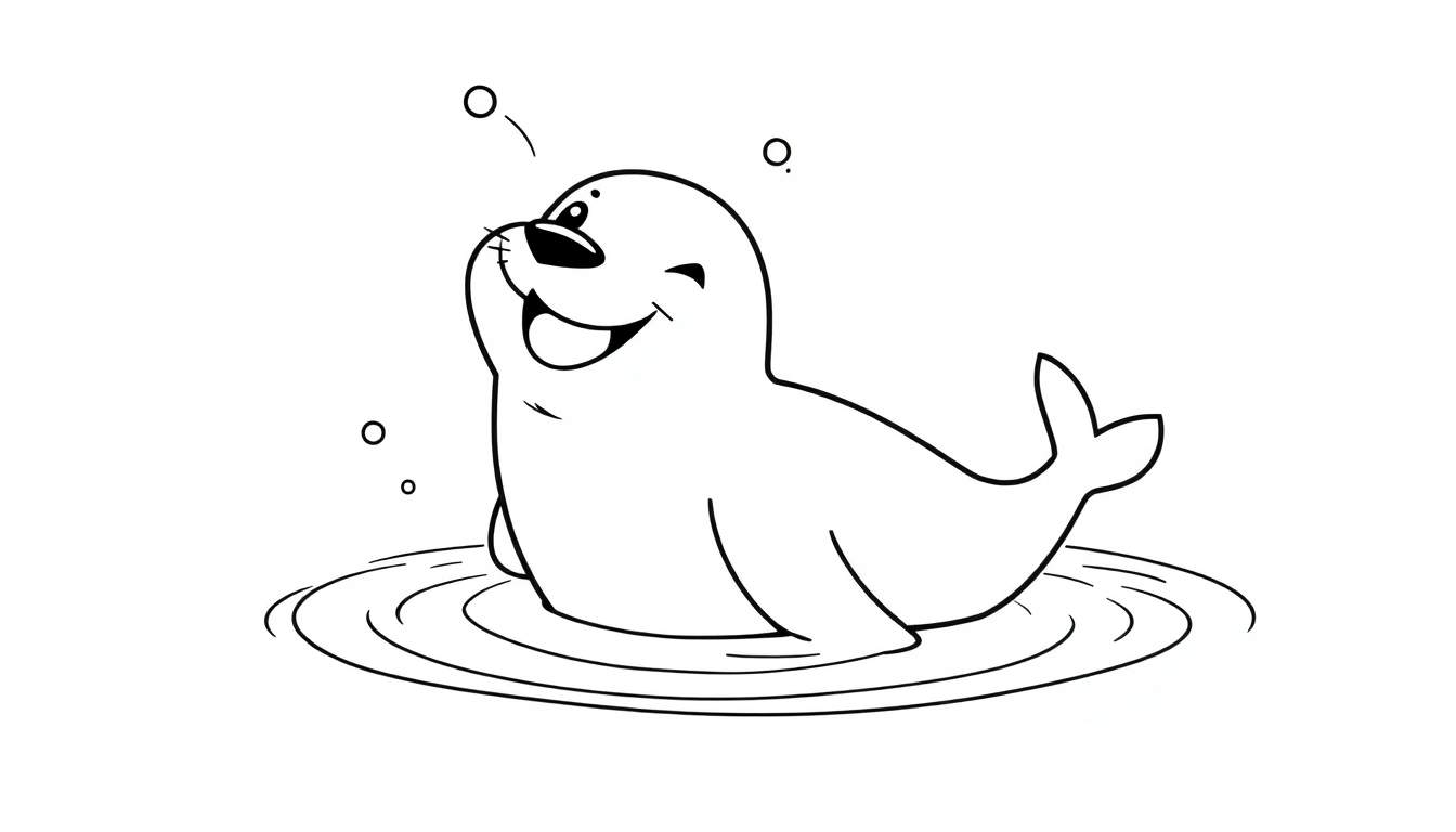 Placa de color de una foca feliz guiñando un ojo en el agua.