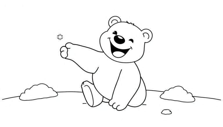 Placa de color: Oso de peluche sonriente con un ojo guiñando, listo para colorear.