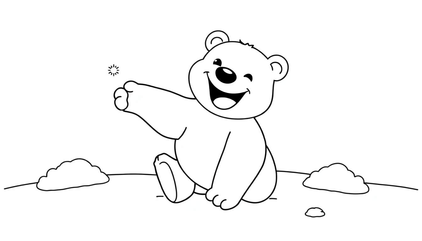 Placa de color: Oso de peluche sonriente con un ojo guiñando, listo para colorear.