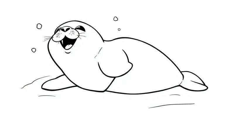 Placa de color de una foca bebé riendo.