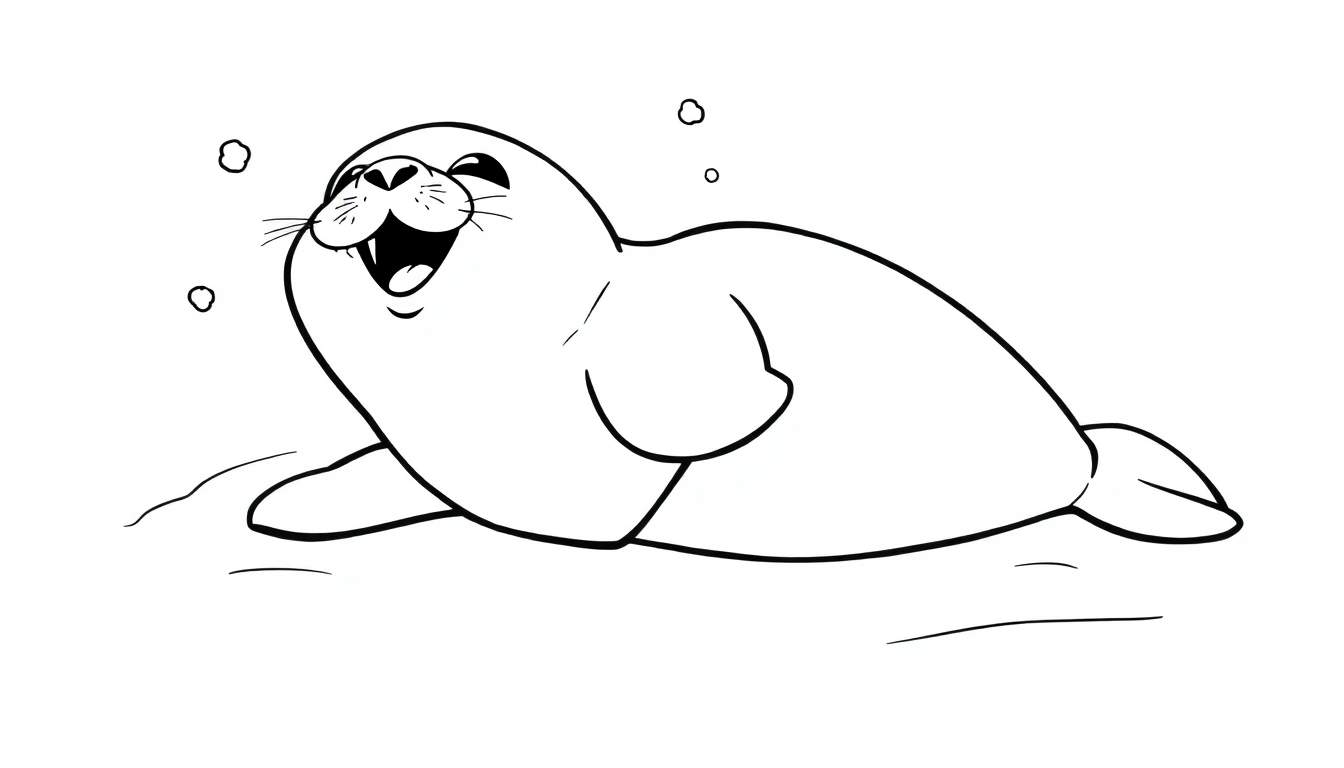 Placa de color de una foca bebé riendo.