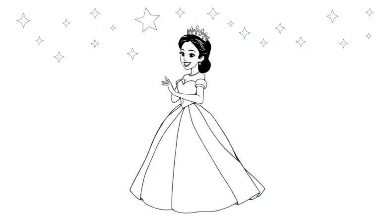 Placa de color de la Princesa Tiana sonriendo bajo las estrellas.